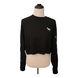 Victoria's Secret Pink Large Black and White Crop Long Sleeve Sweater